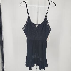 Jodifil Womens Sz M Spaghetti Strap Tunic Top Black Lace V Neck NEW